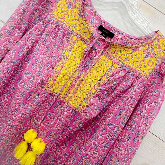 J Crew Starina Pink Yellow Boho Embroidered tassel paisley top ❤️ - Picture 6 of 9